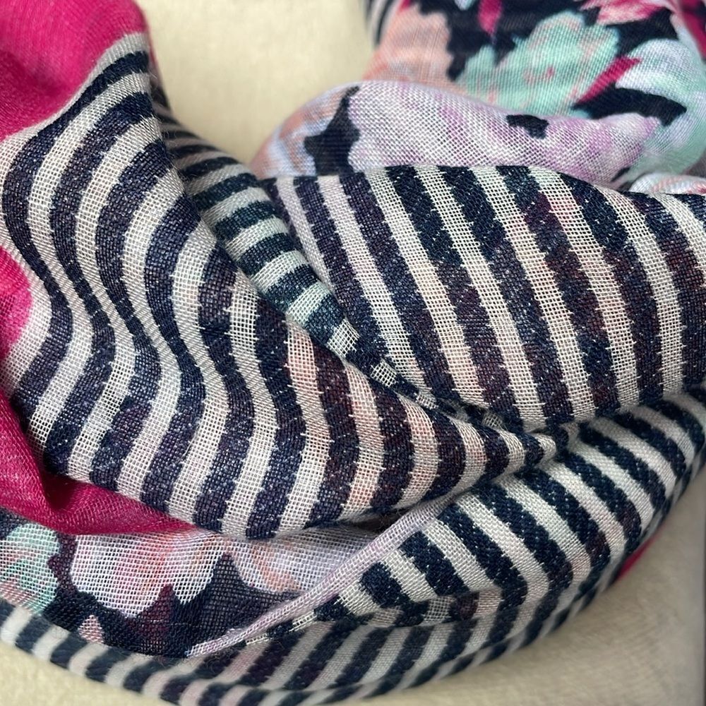 Infinity Scarf Floral Striped Lightweight Pink & Multicolored (One Size) - Picture 8 of 11